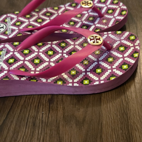 Tory Burch Pink and Green Flip Flops - Picture 2 of 8
